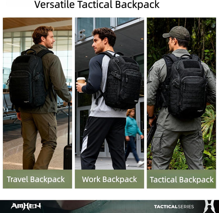 32L Military Tactical Backpack Assault Pack | Fit 17 Inch Laptop, Hiking, Survival, Travel, Work, Daily Use (Black)