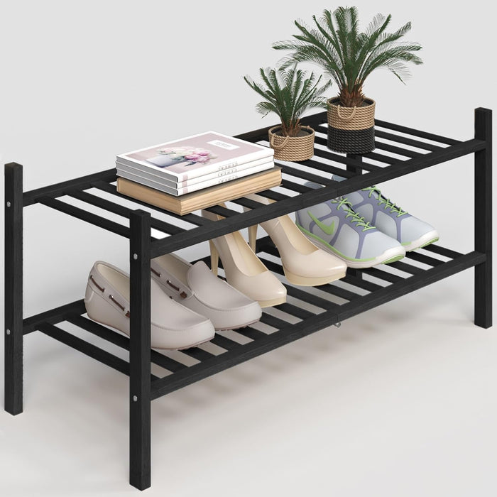 Z&L HOUSE 3-Tier Shoe Rack for Closet, Stackable Bamboo Shoe Rack for entryway, Hallway, Bathroom, Multifunctional Utility Free Standing Shoe Shelf Black