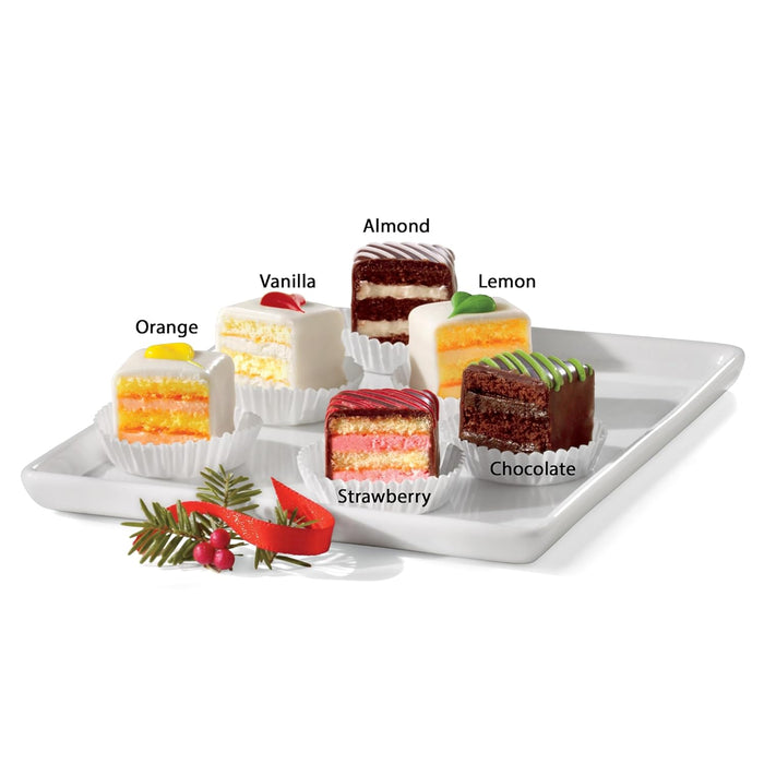 The Swiss Colony 25 Holiday Favorites - Sausage Meats, Cheese Blocks, and Spreadables, Sweet and Savory Treats & Christmas Petits Fours - Chocolate & Swiss Creme Gourmet Mini Layer Cakes Pack of 24