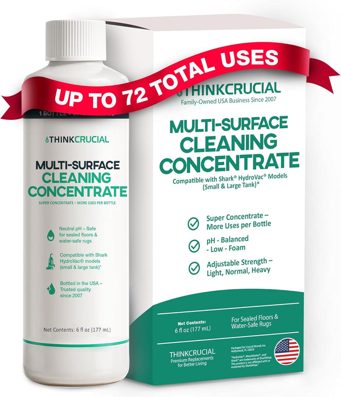 Think Crucial 72x Uses SUPER Concentrate Compatible with Shark® HydroVac® Models WD100, WD101, WD161 MessMaster, WD200, WD201, WD261 & More – 6 oz Neutral pH Multi-Surface Cleaner