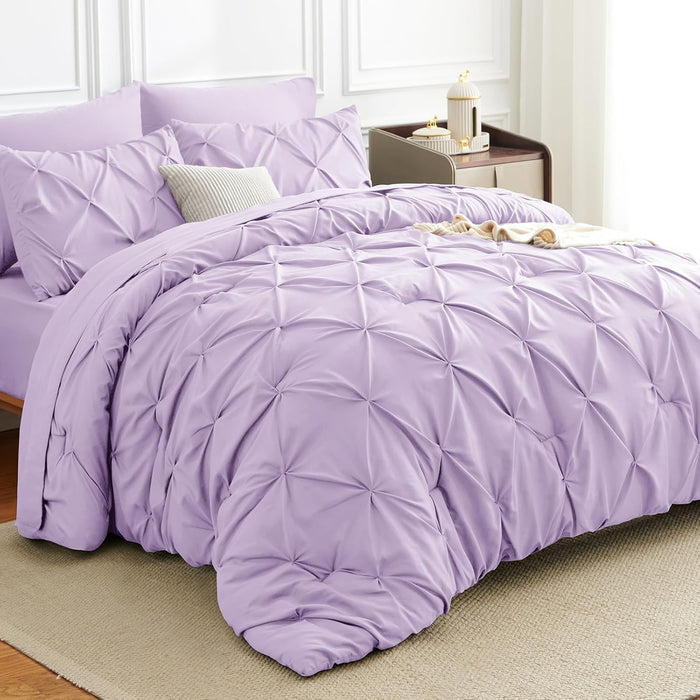Full Comforter Set 7 Pieces Bed in A Bag Black Luxury Soft Full Size Bed Set Pintuck Pinch Pleat Bedding Sets with Comforter, Flat Sheet, Fitted Sheet and Pillowcases & Shams