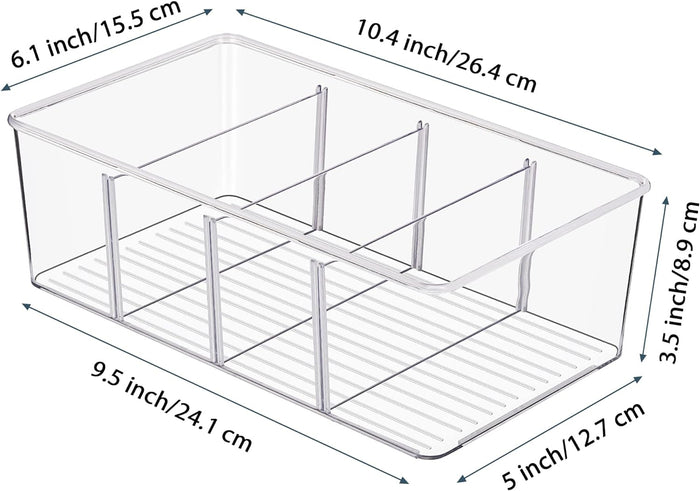 Vtopmart 8 Pack Food Storage Organizer Bins, Clear Plastic Bins for Pantry, Kitchen, Fridge, Cabinet Organization and Storage, 4 Compartment Holder for Packets, Snacks, Pouches, Spice Packets