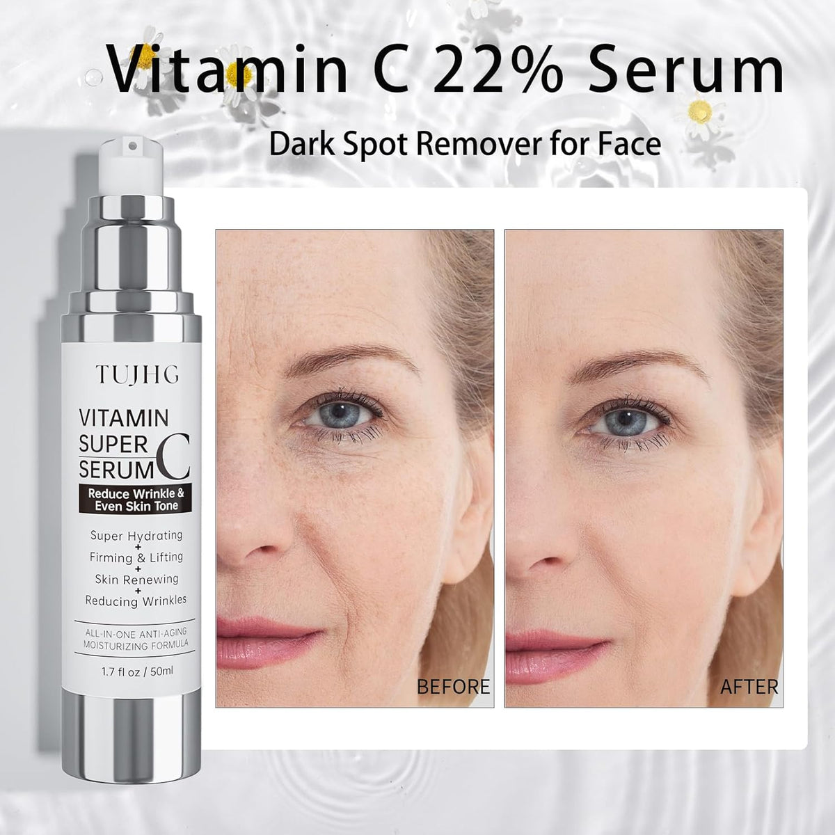 Vitamin C Retinol Serum for Face, Brightening & Anti-Aging with Hyaluronic Acid, Vitamin E, Peptides, Collagen - Hydrates, Firms, Lifts, Smooths, Targets Age Spots, Wrinkles, 1.7 Fl Oz
