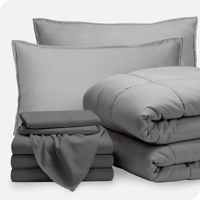 Bare Home Bed-in-A-Bag 5 Piece Comforter & Sheet Set - Twin XL - Goose Down Alternative - Ultra-Soft 1800 Premium Bedding Set (Twin XL, Grey/Grey)