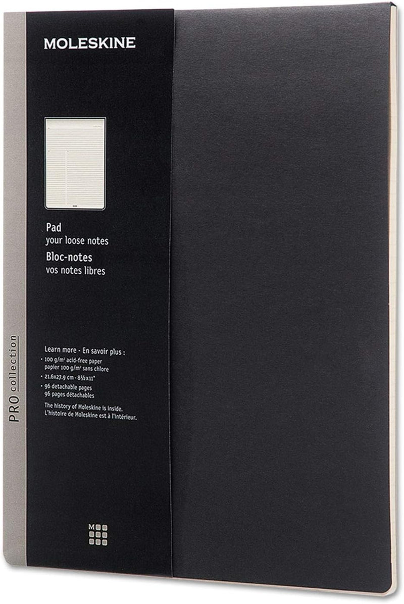 Moleskine Professional Pad, Medium/college Rule, Black Cover, 96 Ivory 8.5 X 11 Sheets