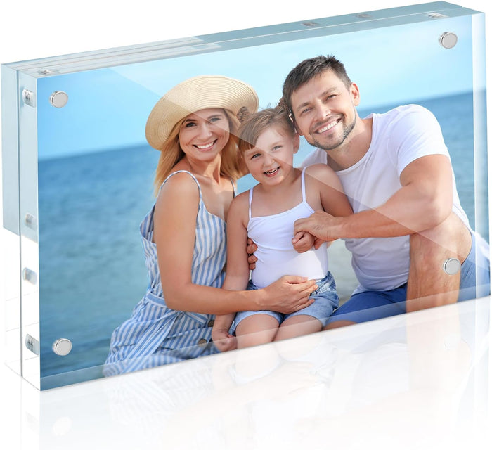 HOUSE DAY Acrylic Picture Frames 8x10, 1 Pack Magnetic 8x10 Picture Frame, Double Sided Clear 8 x 10 Photo Frame with Microfiber Cloth, Frameless FreeStanding 8x10 Frame Gift for Desktop Display