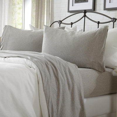 Cotton Jersey Knit California King Sheet Set - Ultra-Soft, Stretchy, Heathered Melange Light Grey Bed Sheets - Cozy, Soft T-Shirt Sheet & Pillowcase Set