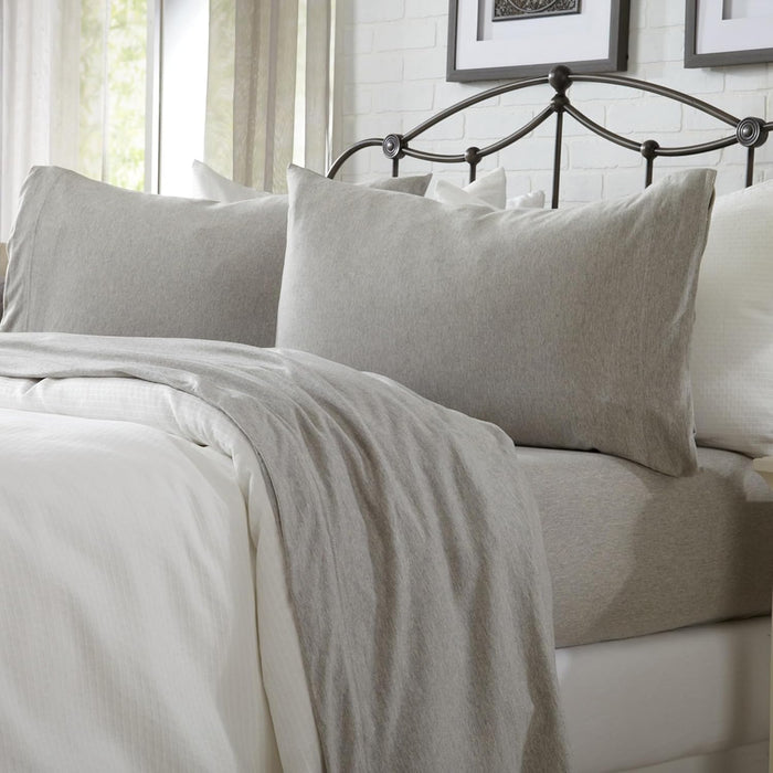 Cotton Jersey Knit California King Sheet Set - Ultra-Soft, Stretchy, Heathered Melange Light Grey Bed Sheets - Cozy, Soft T-Shirt Sheet & Pillowcase Set