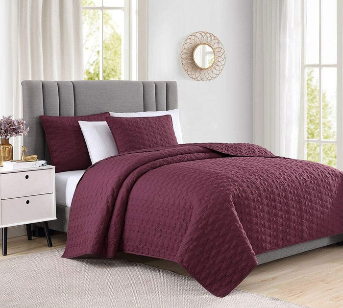 BOURINA Ultrasonic Quilt Set Bedspreads 3-Piece Bedding Set Pre-Washed Microfiber Ultra Soft Lightweight Flower Coverlet Set for All Season, Queen Taupe