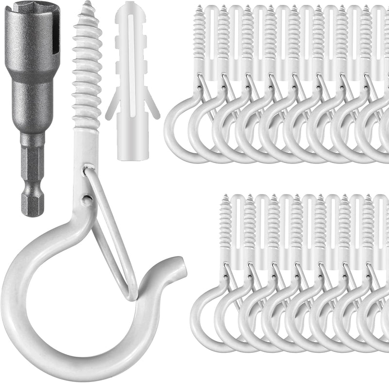 36 PCS Q-Hanger Hooks with Safety Buckle, Windproof Screw Hooks for Outdoor String Lights Hanging Christmas Lights, Plants, with 1 Wing Nut Driver