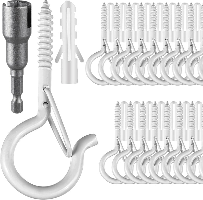 36 PCS Q-Hanger Hooks with Safety Buckle, Windproof Screw Hooks for Outdoor String Lights Hanging Christmas Lights, Plants, with 1 Wing Nut Driver