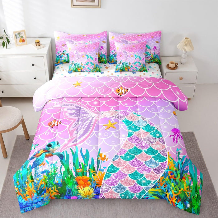 Feelyou Pink Bow Bed Set for Kids Boys Girls Full Size Cute Dreamy Princess Style 7 Pieces Beeding Set Ultra Soft Bow Pattern Bed in a Bag with Comforter, Sheets, Pillowcases Bowknot Room Decor