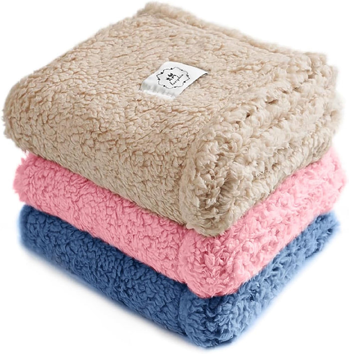 1 Pack 3 Calming Blankets Fluffy Premium Fleece Pet Blanket Soft Sherpa Throw for Dog Puppy Cat Beige Small (23" x16'')