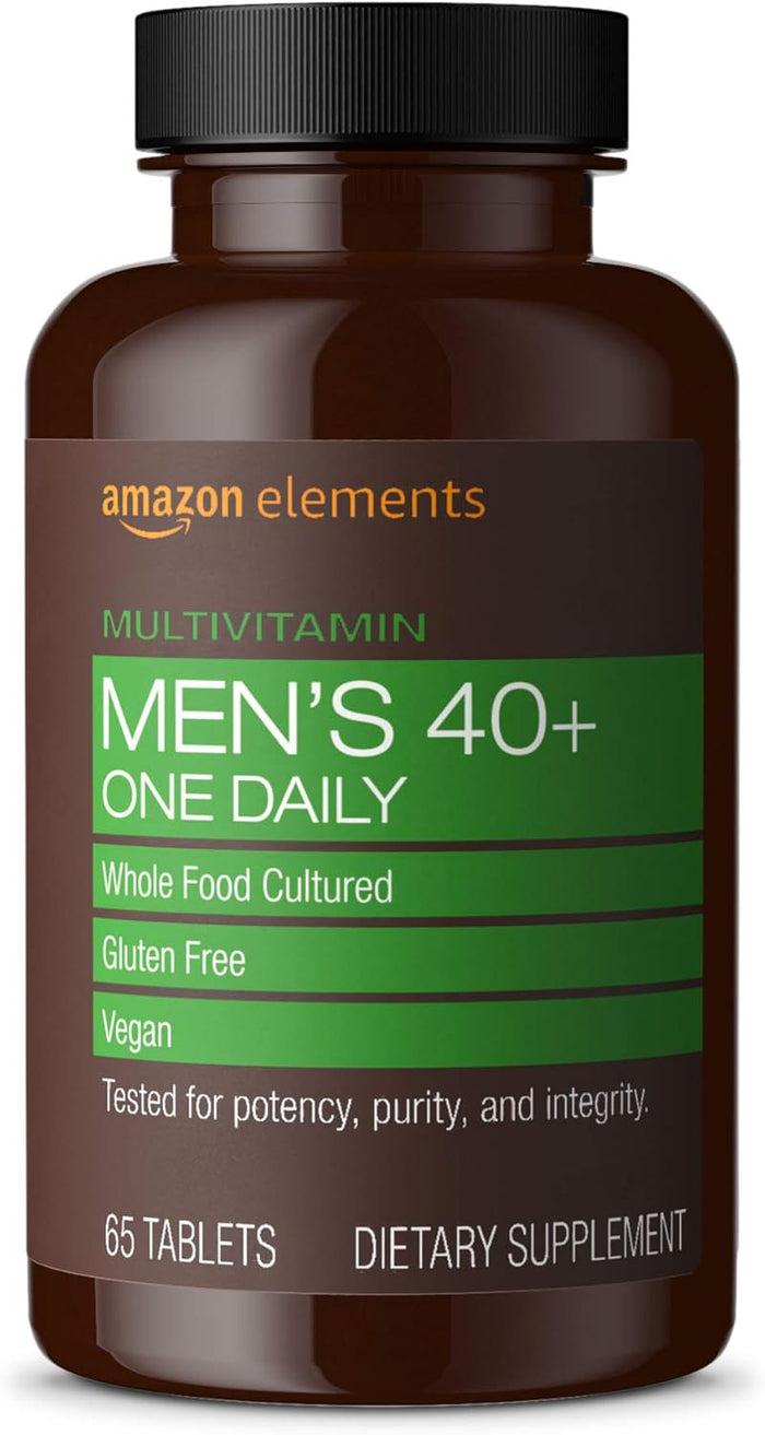 Amazon Elements Men’s One Daily Multivitamin, 62% Whole Food Cultured, Vegan, 65 Tablets, 2 month supply (Packaging may vary)