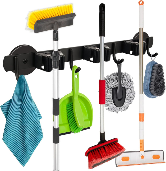 MUTUACTOR Magnetic Broom Holder,4PCS Anti-Slip Magnetic Mount Storage Broom Holders with Rubber Grippers,12lbs Heavy Duty Magnetic Tool Holder for Work Garage Laundry Kitchen RV Van Accessories