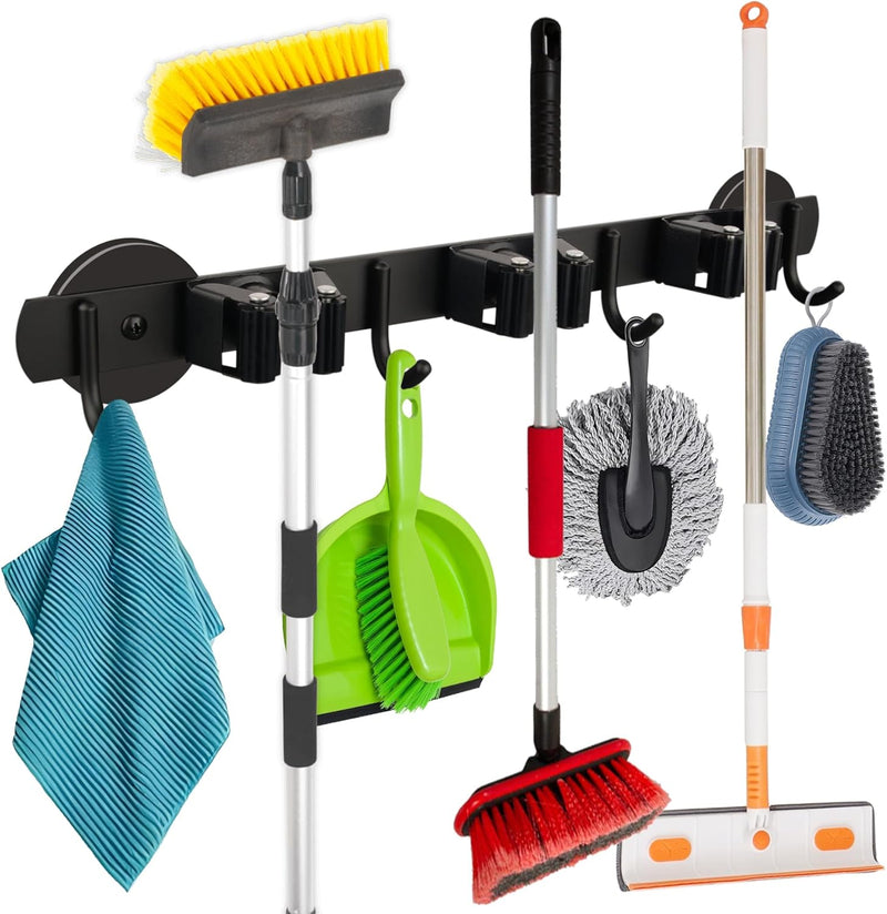 MUTUACTOR Magnetic Broom Holder,4PCS Anti-Slip Magnetic Mount Storage Broom Holders with Rubber Grippers,12lbs Heavy Duty Magnetic Tool Holder for Work Garage Laundry Kitchen RV Van Accessories