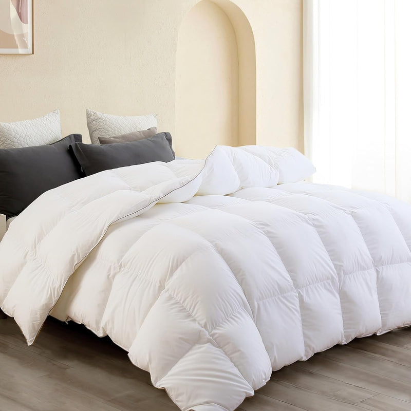 SNOWMAN Premium Down Comforter King Size, Luxurious All Season Duvet Insert with Cotton Blended Fabric, 44oz Fill Weight 3D Baffle Box Design Hotel Bedding Comforter (Khaki,106"x90")