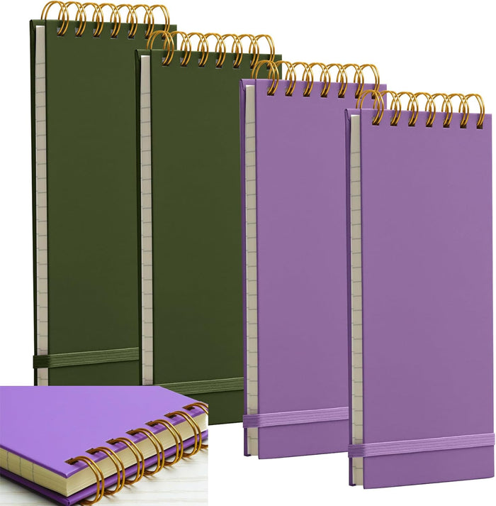 Top Spiral Notepad Thick Superhard Cardboard Cover Reporters Notebook Top Bound Spiral Notepad Reporter Notepad 8.8x3.75 In 4x160 Pages 100GMS Wide Ruled Notebooks Purple and Green