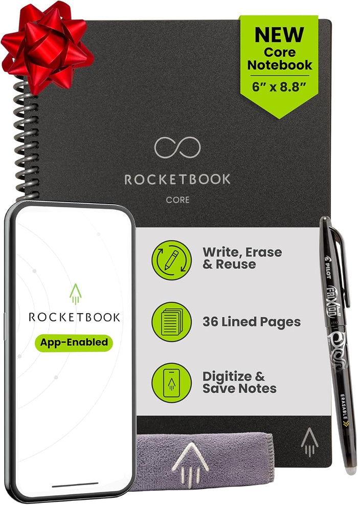 Rocketbook Core Reusable Smart Notebook, Lined Pages For School, Work and Creative Projects, Letter Size 8.5x11, Black - Premium