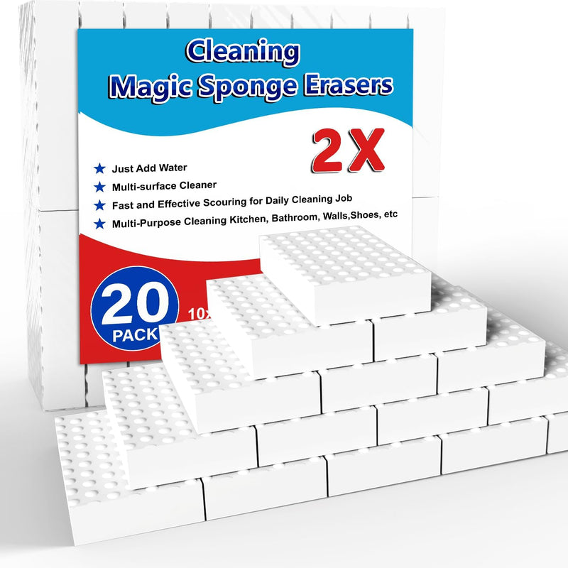Magic Sponge Erasers, 100 Pack 2X Density Stronger Melamine Sponge Foam Pads, Multi-Functional Household Cleaning Cleaner for Kitchen, Bathroom, Bathtub, Sink, Wall Cleaner