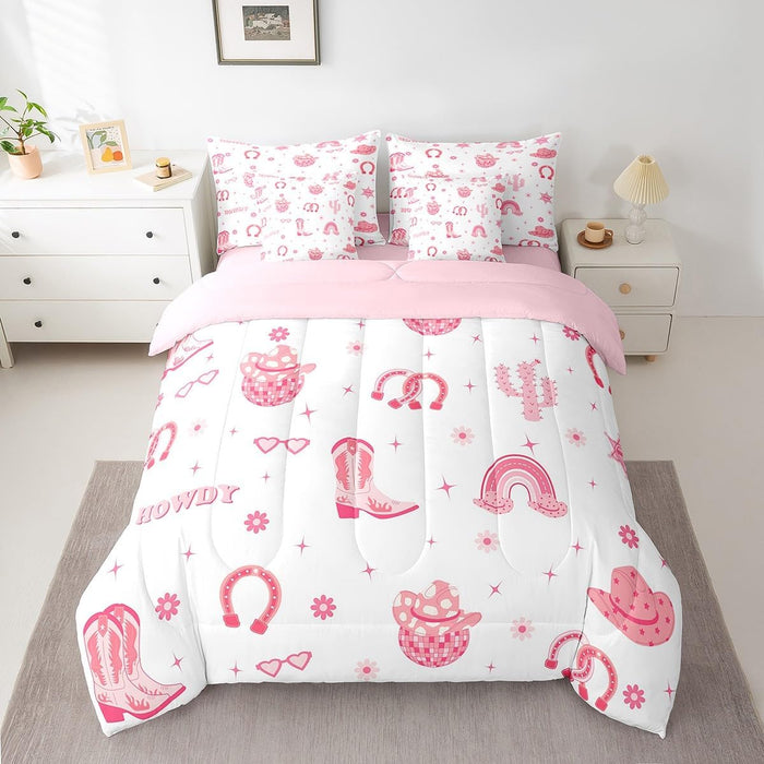 Feelyou Pink Bow Bed Set for Kids Boys Girls Full Size Cute Dreamy Princess Style 7 Pieces Beeding Set Ultra Soft Bow Pattern Bed in a Bag with Comforter, Sheets, Pillowcases Bowknot Room Decor