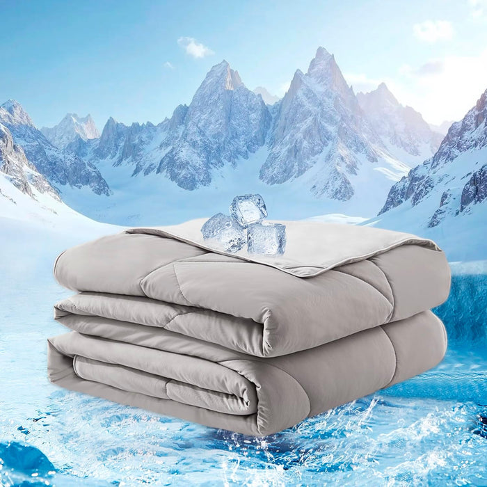 warmcloud Cooling Blanket Queen Size Cooling Blankets for Hot Sleepers Cooling Breathable Comforter Summer Thin Comforter Queen Size Bedding Cooling Duvet Blue and Grey
