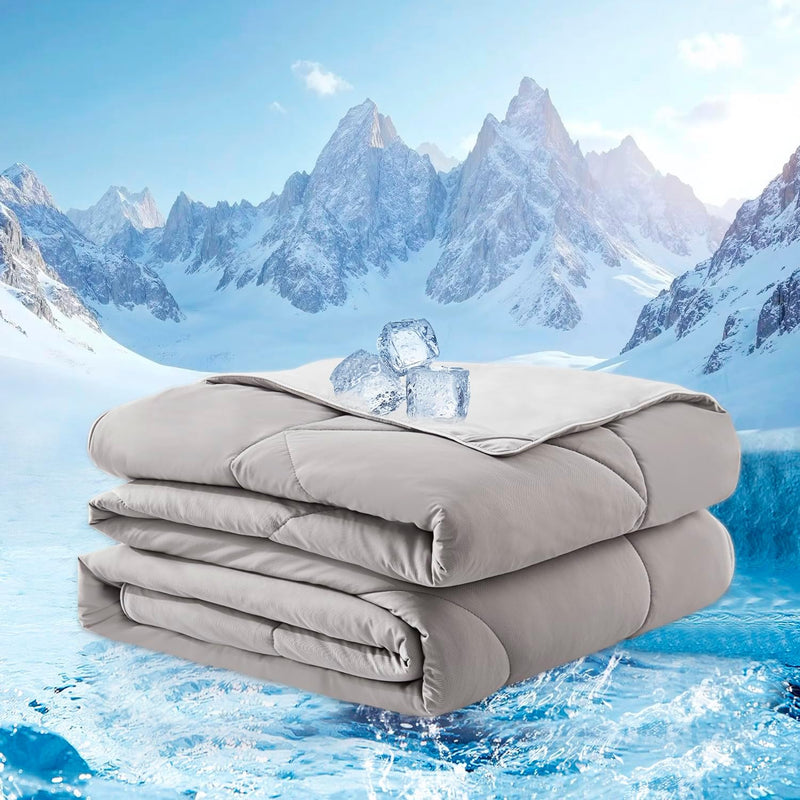 warmcloud Cooling Blanket Queen Size Cooling Blankets for Hot Sleepers Cooling Breathable Comforter Summer Thin Comforter Queen Size Bedding Cooling Duvet Blue and Grey