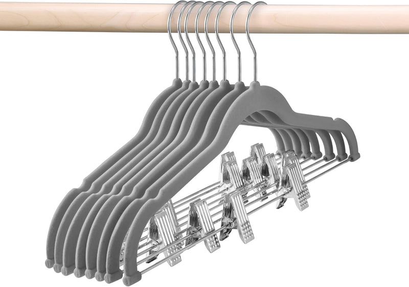HOUSE DAY Velvet Skirt Hangers 24 Pack, White Velvet Hanger with Adjustable Clips, Space Saving Slim Pant Hangers, Heavy Duty Non Slip Clip Hanger for Pants, Skirts, Shorts