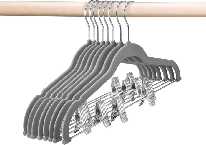 HOUSE DAY Velvet Skirt Hangers 24 Pack, White Velvet Hanger with Adjustable Clips, Space Saving Slim Pant Hangers, Heavy Duty Non Slip Clip Hanger for Pants, Skirts, Shorts