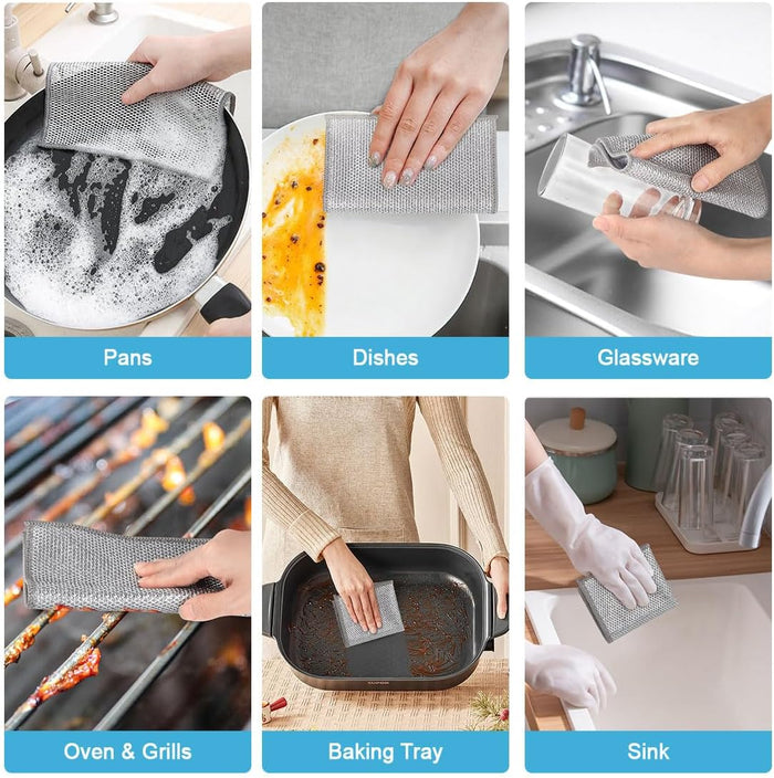 AIDEA Non Scratch Wire Dishcloth 24PK, Wire Dishwashing Rag for Wet and Dry, Washable Dish Rags No Odor, Cleaning Pads Steel Scrubber for Cookware, Sinks, Dishes, Stove Tops, 7"×8"