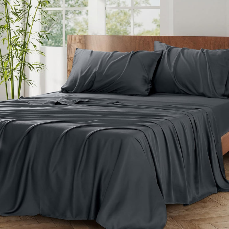 King Sheet Set, 100% Rayon Derived from Bamboo, 4-Piece, 16 Inch Deep Pockets, Cooling Sheets for King Size Bed Set, Breathable & Silky Soft, Hotel Bedding Sheets & Pillowcases, Baby Blue