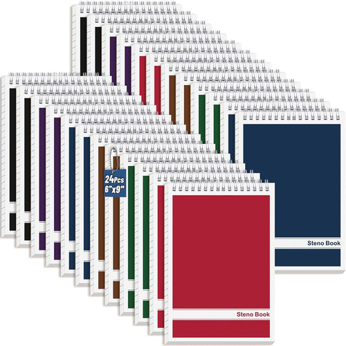 24 Pack Steno Pads 6 x 9 in Spiral Top Notebook Bulk 12 Assorted Color Note Pad 60 Sheets Gregg Rule Writing Paper Steno Notebooks for Students Teachers Men Women Professionals Office School Recording