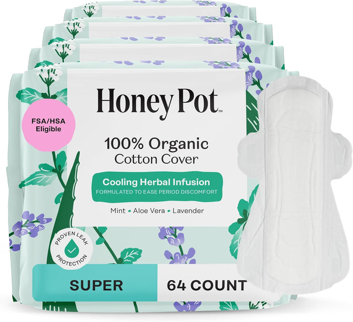 The Honey Pot Company - Herbal Pads for Women - Overnight w/Wings - Infused w/Essential Oils for Cooling Effect & Organic Cotton Cover - Feminine Care - 12 ct