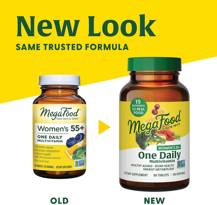 MegaFood Women's 55+ One Daily Multivitamin for Women - with Vitamin A, C, D3 & E for Optimal Aging Support - Plus Real Food - Bone & Immune Support Supplement - Vegetarian - 60 Tabs