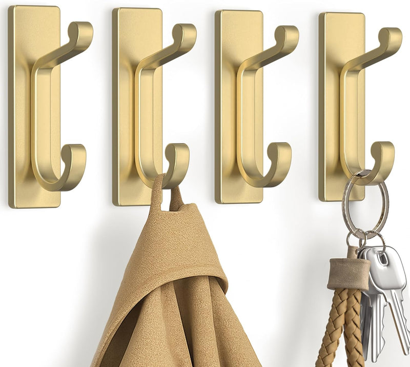 Silver Self Adhesive Hooks - 6 Pack Stick on Hanger for Coats, Towels and Robes, Double Hooks for Door, Kitchen, Bathroom, Shower, Rental Houses, Hold 13lbs.