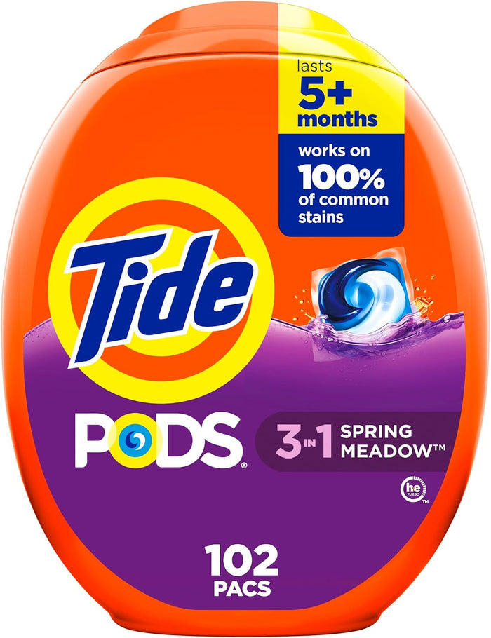 Tide PODS Liquid Laundry Detergent Soap Pacs, HE Compatible, Powerful 3-in-1 Clean in one Step, Built in Stain Removers, Spring Meadow Scent, 76 Count
