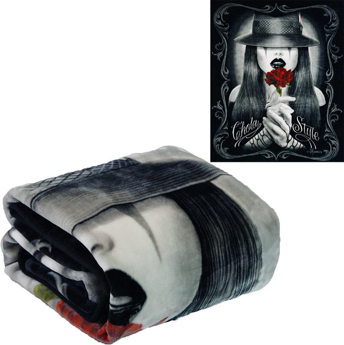 Plush Throw Blanket - Chola Style - Queen Bed 79"x 95" - Faux Fur Blanket for Beds, Sofa, Couch, Picnic, Camping