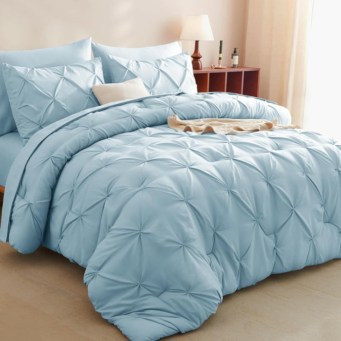 CozyLux Queen Comforter Set Taupe, 7 Pieces Pintuck Bed in A Bag, Premium Taupe Comforter Queen Size, Pinch Pleat Bedding Sets with Comforter, Sheets, Pillowcases & Shams