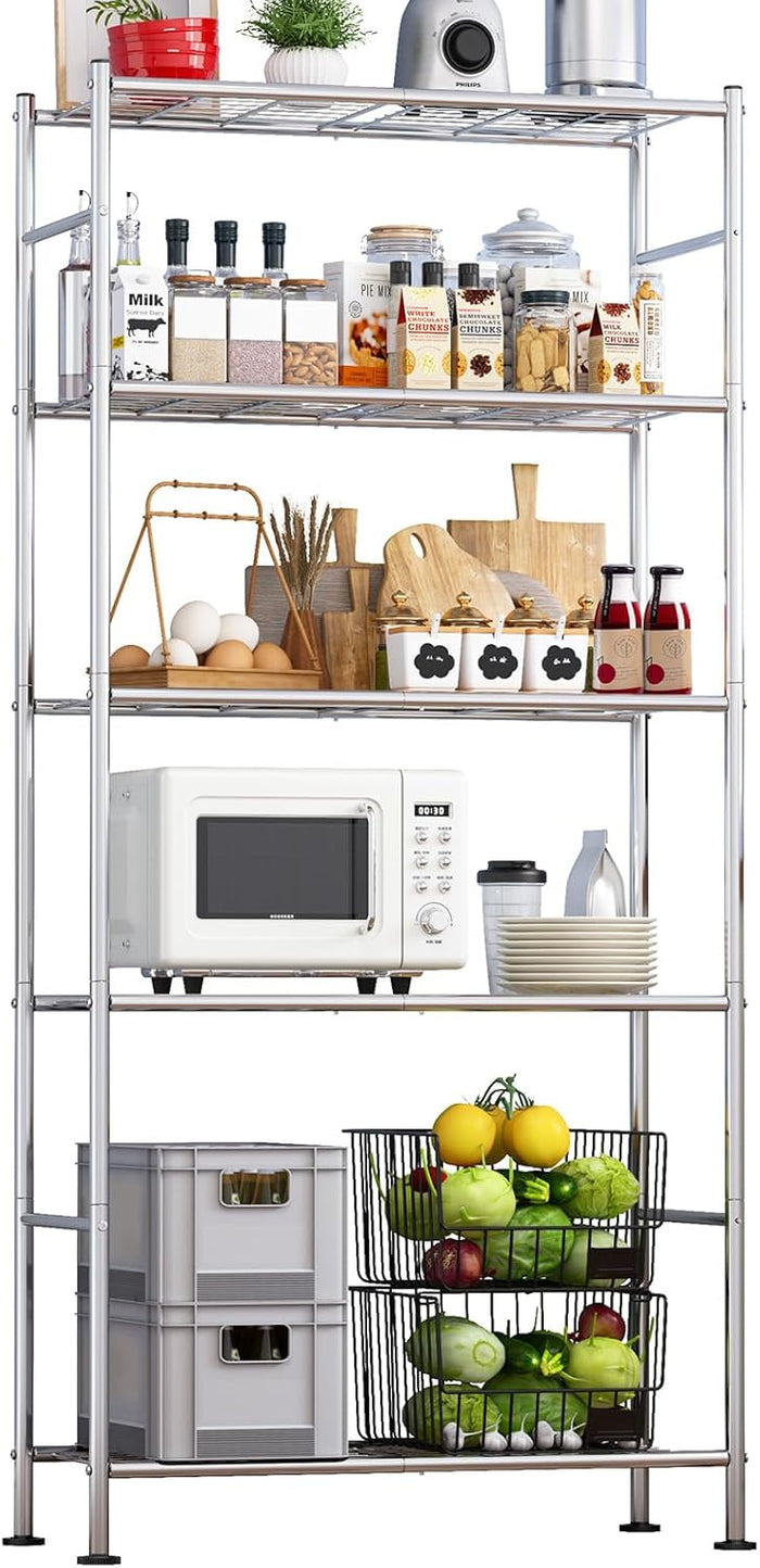 Storage Shelves - 3 Tier Shelf Organizer, Sturdy Metal Garage Shelving with Adjustable Leveling Feet, Space-Saving Shelves Organizer for Pantry, Laundry, Kitchen (18" x 12" x 30", Black)
