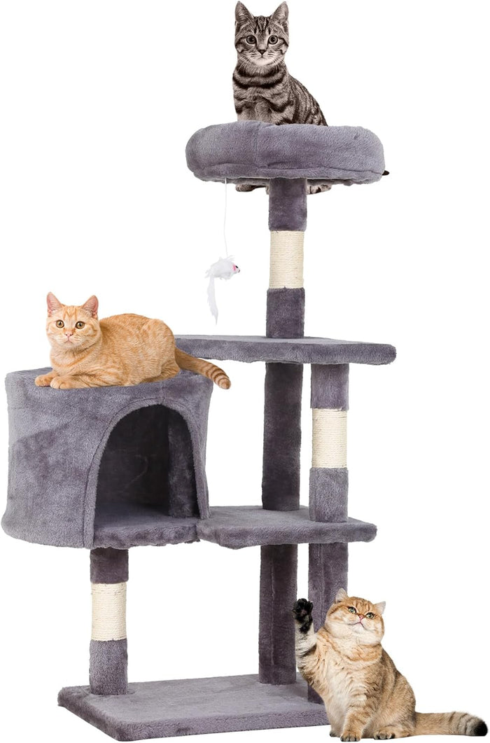 FDW Cat Tree 54in Cat Tower Multi-Level Durable Cat Scratching Post & Cozy Fun Cat Jumping Platform Space Saving Cat Condo Pet Play House for Indoor Cats,Dark Gray