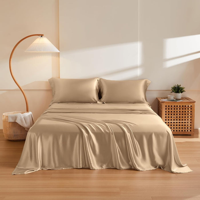THXSILK Silk Sheet Set 4Pcs, 6A+ Top Grade 100% Natural Mulberry Silk Bed Sheets, Luxury Bedding Sets Ultra Soft Durable, 1 Fitted Sheet, 1 Flat Sheet and 2 Pillow Shams (King, Charming Pink)