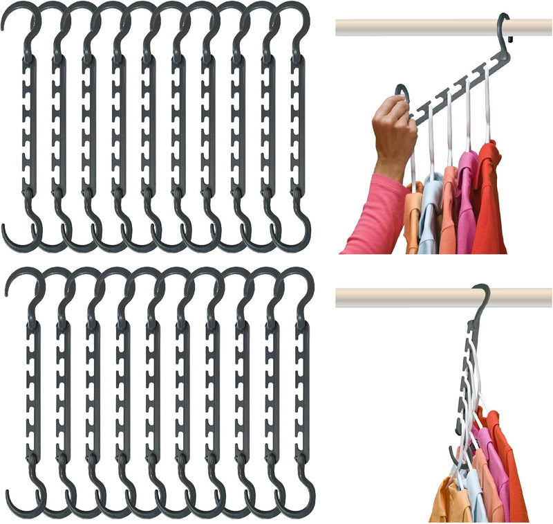 Wonder Hanger Max 10-Pack Space Saving Hangers, Reinforced Hooks Swivels 360°, Cascading Hanger, College Dorms & Storage Closet Organizer, Fully Assembled – Grey
