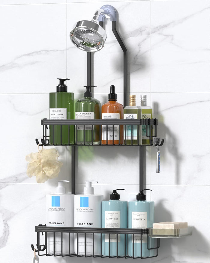 YASONIC Shower Caddy Hanging, Never Rust Shower Organizer Hanging, Aluminum Shower Racks for Inside Shower with Hooks for Razor, Bathroom Organizers and Storage with Soap Holder, Bright Silver