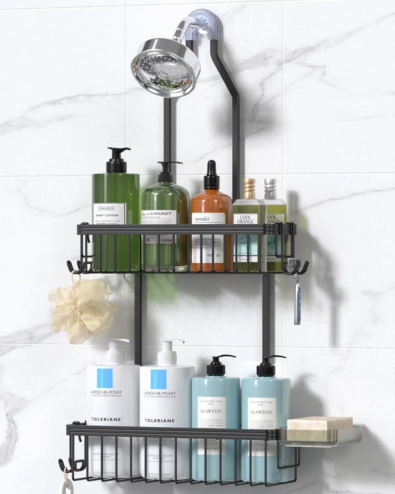 YASONIC Shower Caddy Hanging, Never Rust Shower Organizer Hanging, Aluminum Shower Racks for Inside Shower with Hooks for Razor, Bathroom Organizers and Storage with Soap Holder, Bright Silver