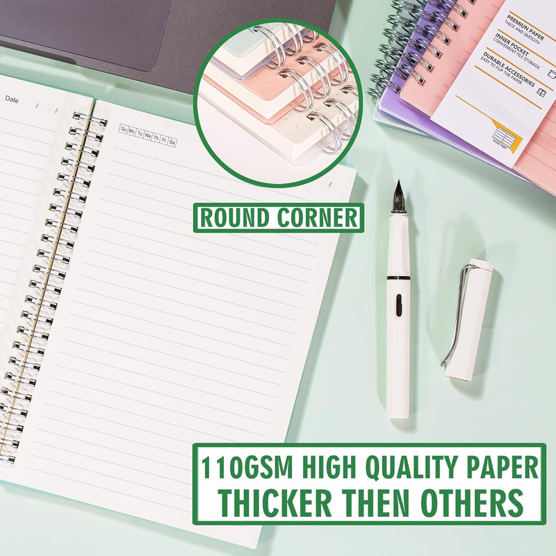 4 Pack Lined Spiral Notebook, 5.9 x 8.3 Inches Notebooks for Work, School and Journal with 110 GSM Thick Paper, Small Notebook with 80 Sheets/160 Pages, Notebooks College Ruled for Note Taking