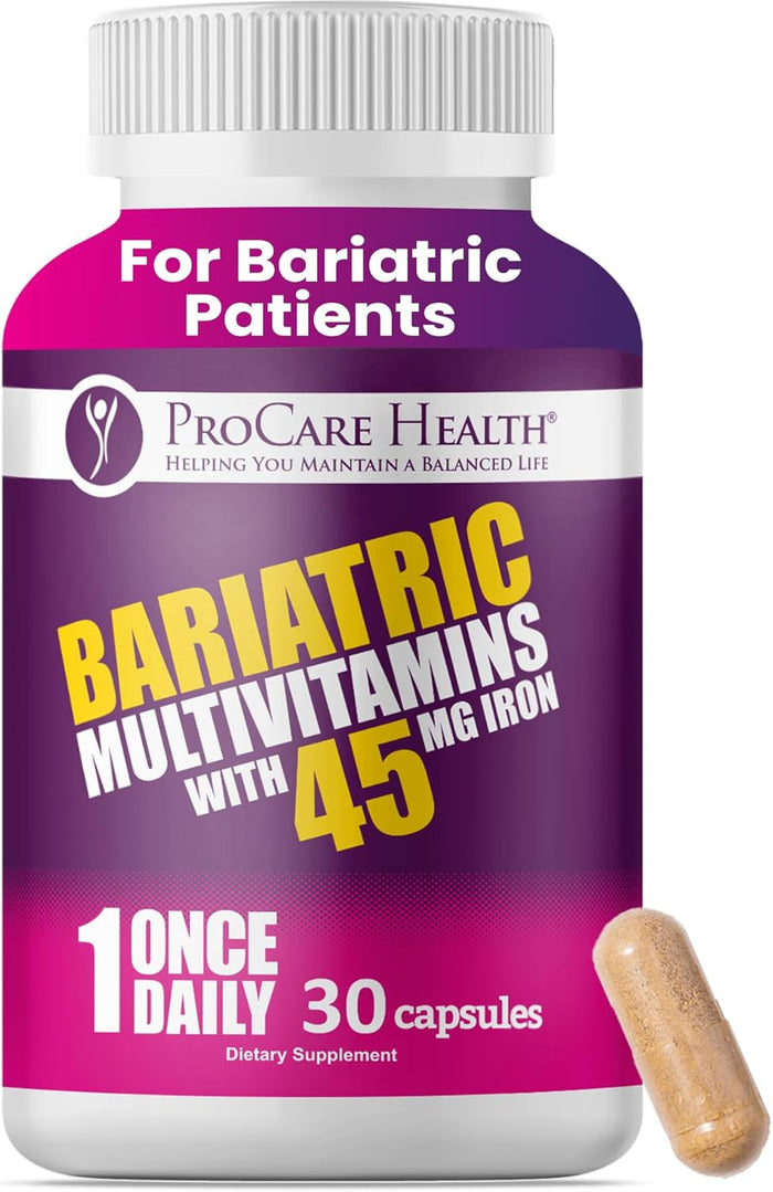ProCare Health Bariatric Multivitamin 45mg Iron – Once Daily Capsule for Gastric Bypass, Sleeve & Post-Op Support – 90 Easy-to-Swallow Capsules, 3-Month Supply, No Artificial Colors, Gluten-Free