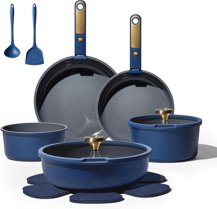 CAROTE 19pcs Pots and Pans Non Stick, Cookware Sets Detachable Handle, Induction Kitchen Pots and Pans,NonStick Cooking Set, Oven/Dishwasher/Fridge Safe, Space Saving