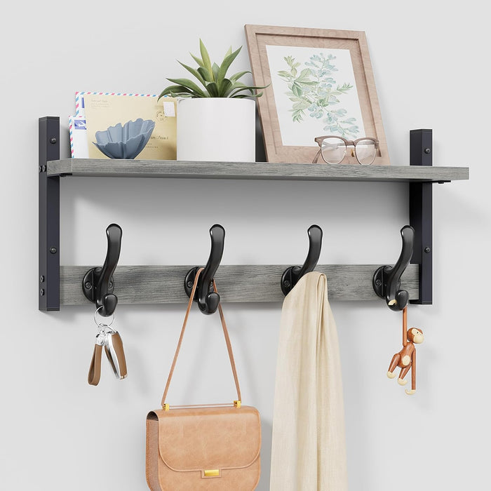Tatub 29" Rustic Coat Rack Wall Mount with Shelf, Entryway Wall Hooks with Shelf, Coat Hangers for Bathroom, Living Room, Bedroom, Rustic Black