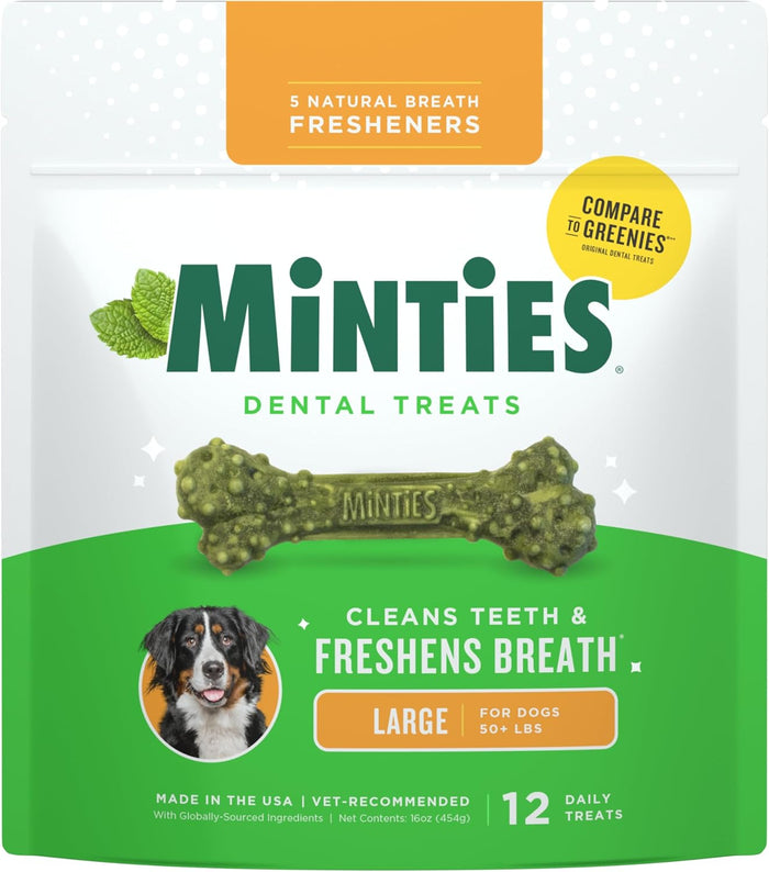 Minties Dental Chews for Dogs, 40 Count, Vet-Recommended Mint-Flavored Treats for Tiny/Small Dogs 5-24 lbs, Dental Bones Clean Teeth, Fight Bad Breath, and Removes Plaque and Tartar