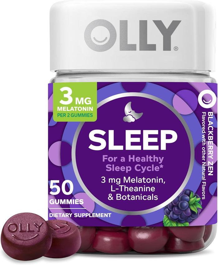 Olly Sleep Gummy, 3mg Melatonin, L-Theanine, Chamomile, Lemon Balm, Sleep Aid, BlackBerry, 90 Count